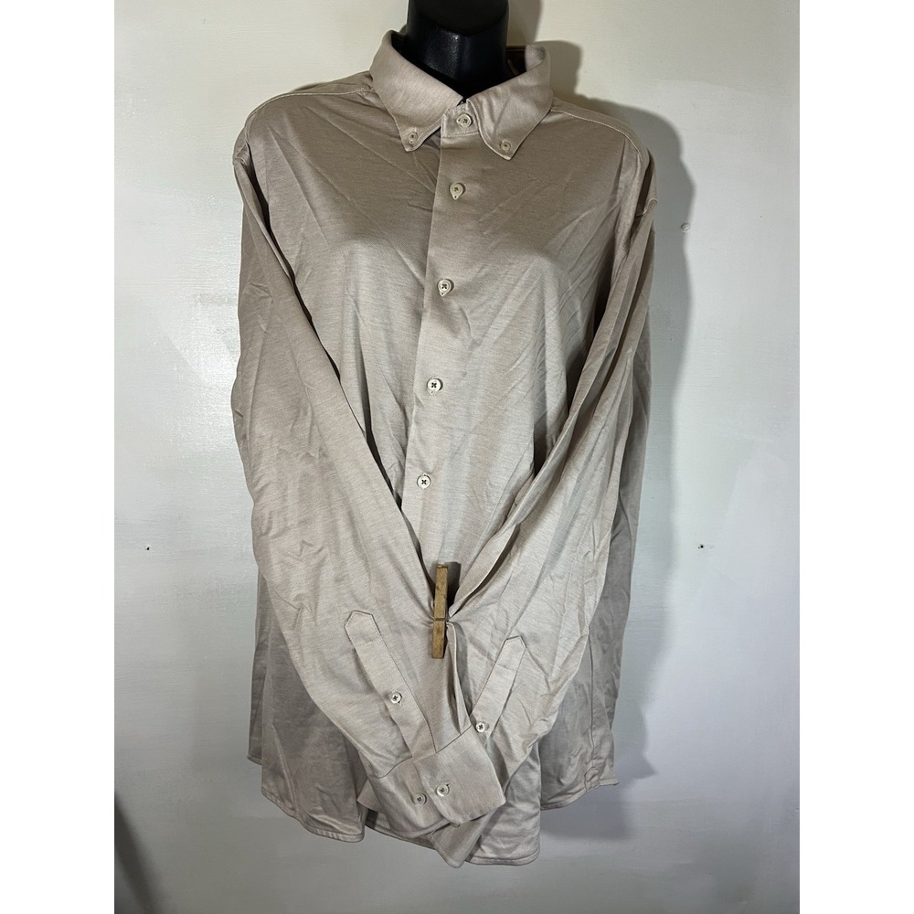 David Donahue Dress Shirt Mens 17.5 36/37 Tan Long Sleeve Button Up Sport Cotton